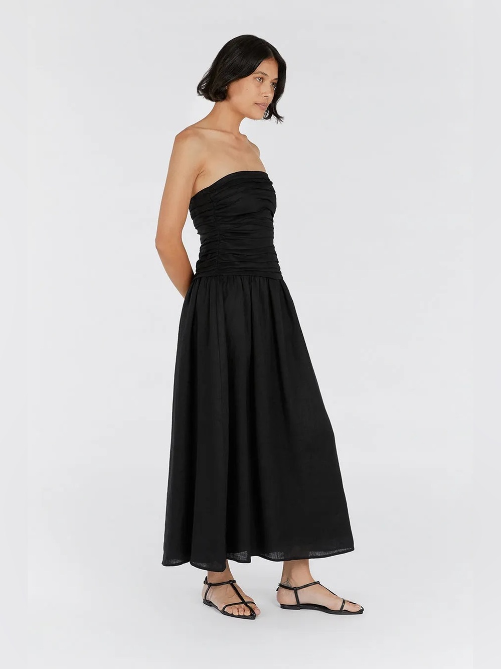 $226 DISSH Black Catania Linen Strapless Midi Dress, Size US 4 - Picture 8 of 8